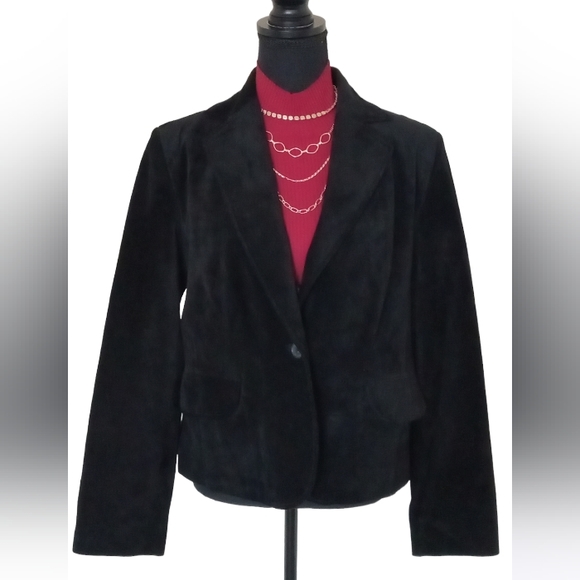 Valerie Steve's Blk Leather Suede Blazer Jacket size L - Picture 13 of 13